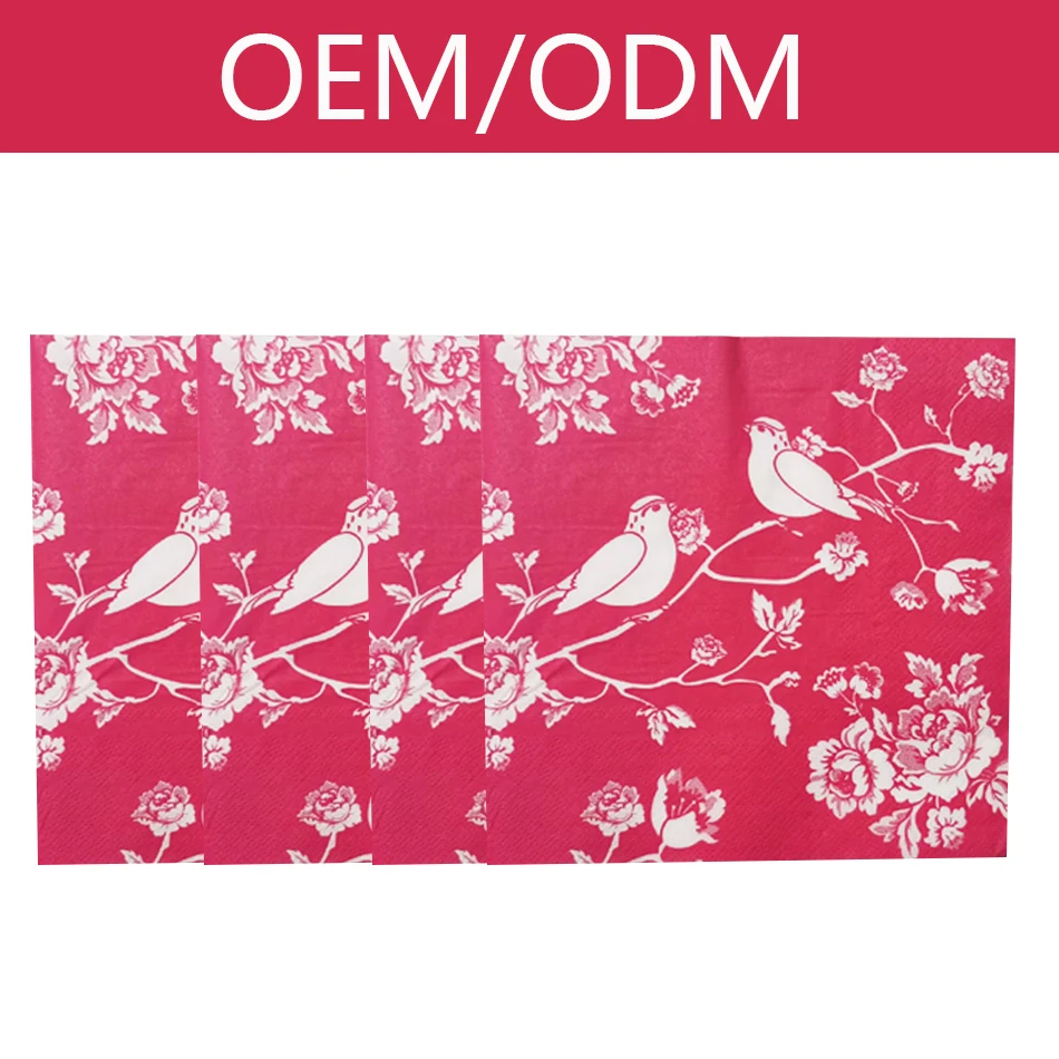 Anyou Disposable Printed Watercolor Soft Cocktail Paper Napkins With Red Floral Tissues for Wedding Spring Birthday Party Supply