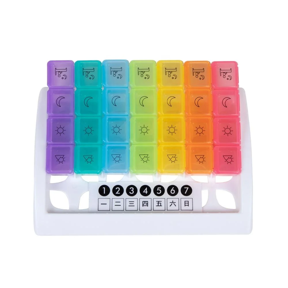 Высококачественная герметичная коробка для таблеток 28 ячеек 7 дней Радужный дорожный диспенсер