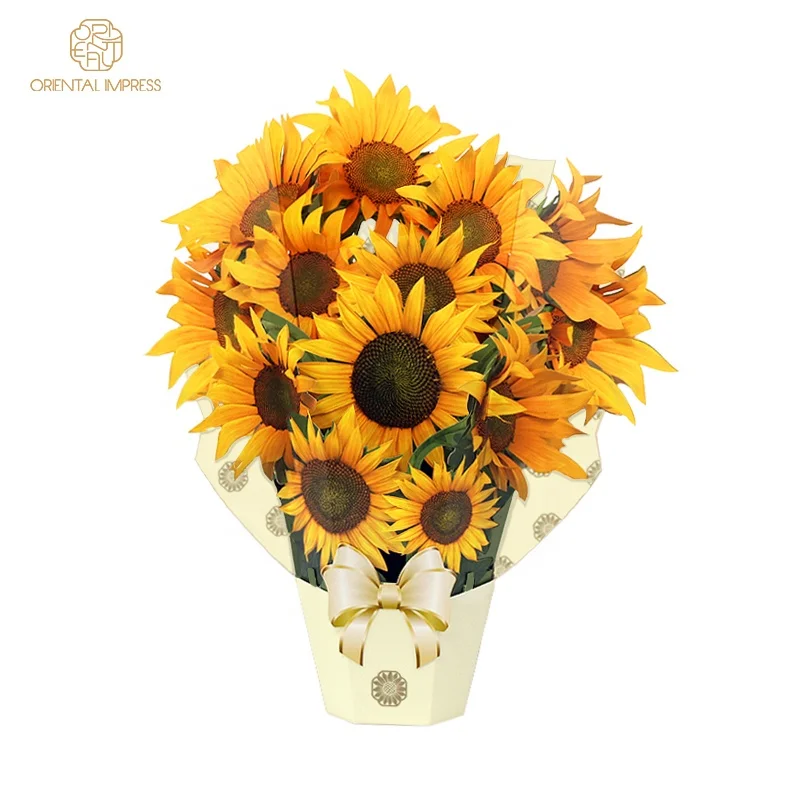 Exclusive Paper Pop Up Flower Bouquet Greeting Card 3D Sunflower Thank You Card