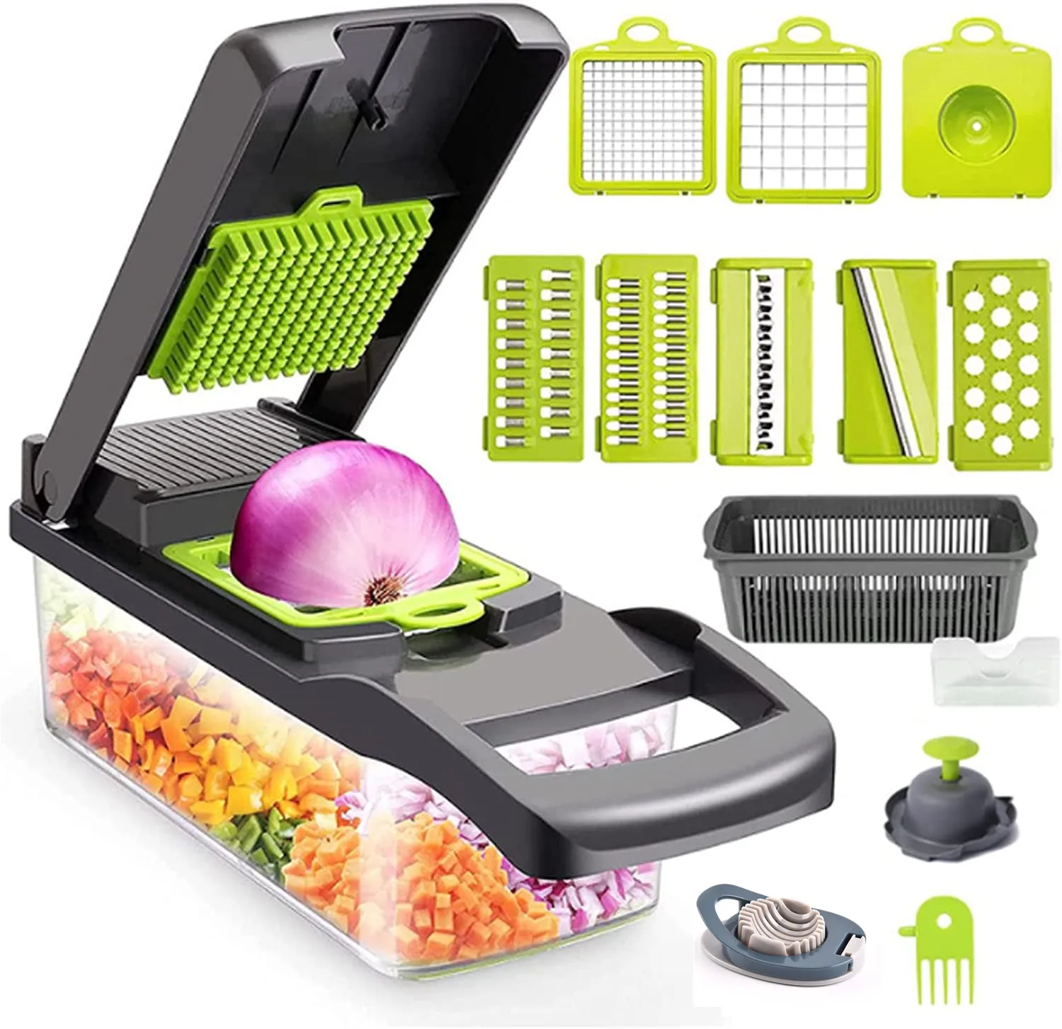 2023  Hot Selling Kitchen Multi 15 in 1 Manual Mandoline Fruit Vegetable Cutter Onion Dicer Veggie Slicer Vegetable Chopper