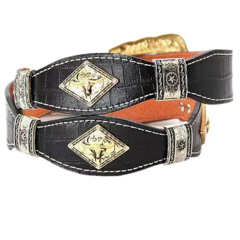Concho Belt Mens Women Western Cowboy Leather Belt Longhorn Horse Rooster Cowboy Prayer Sheriff Star Decoration