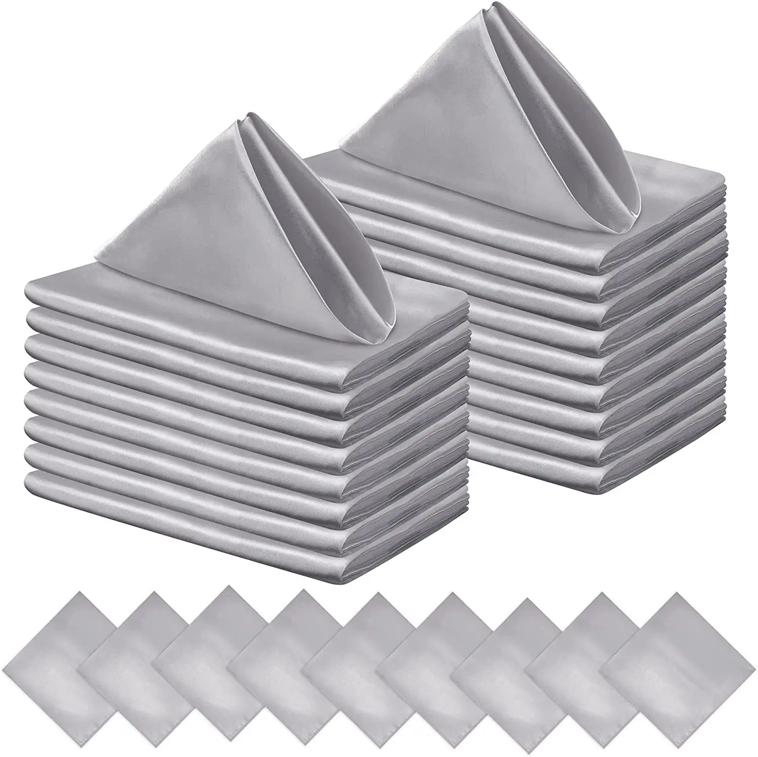 17*17 Inches Square Silver Soft Elegant Polyester Silk Satin Dinner Cloth Napkins for Cocktail Party