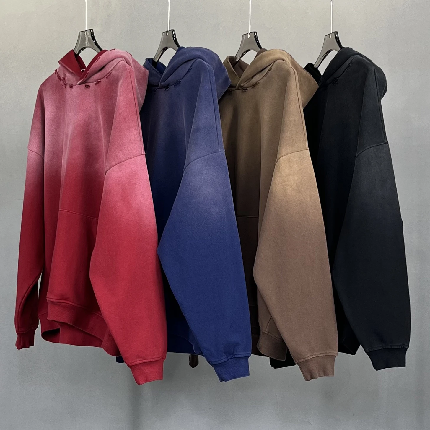 Sweatwear custom vintage gray black french terry oversized heavyweight sun faded blank acid washed distressed hoodies unisex