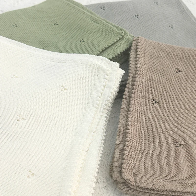 Customized Newborn Cotton Yarn Nursery Baby Swaddle Blankets Lightweight Knitted Delicate Warm Pink Pointelle Blanket