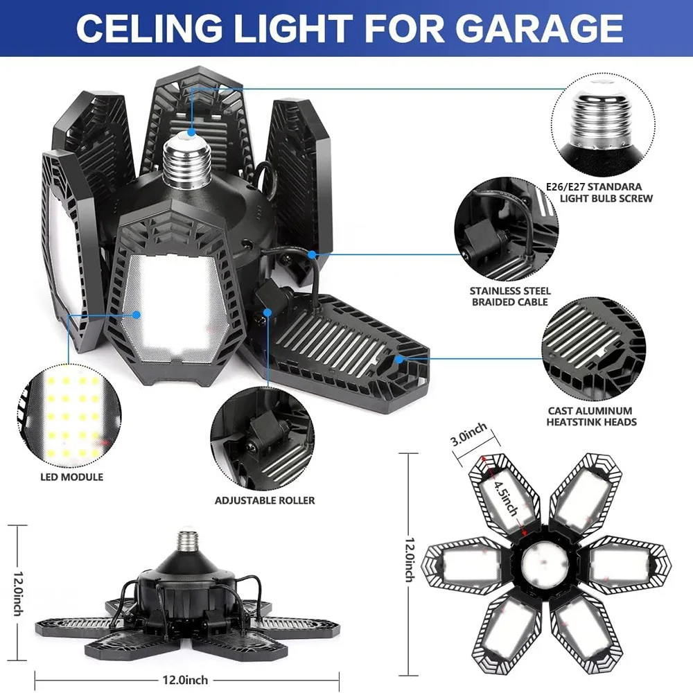 Best deformable shop work hanging led lamp 6500K high brightness motion sensor light in garage