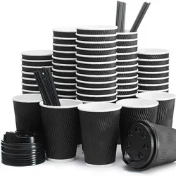 Disposable To Go Large Ripple Wall Paper Hot Drink Coffee Cups Perfect for Cappuccino Hot Cocoa or Iced Drinks