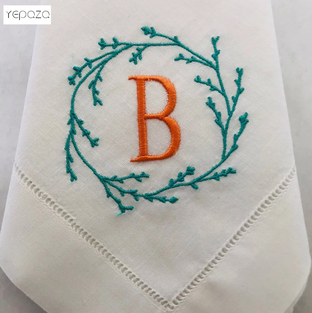  Monogrammed льняные белые хлопковые салфетки для