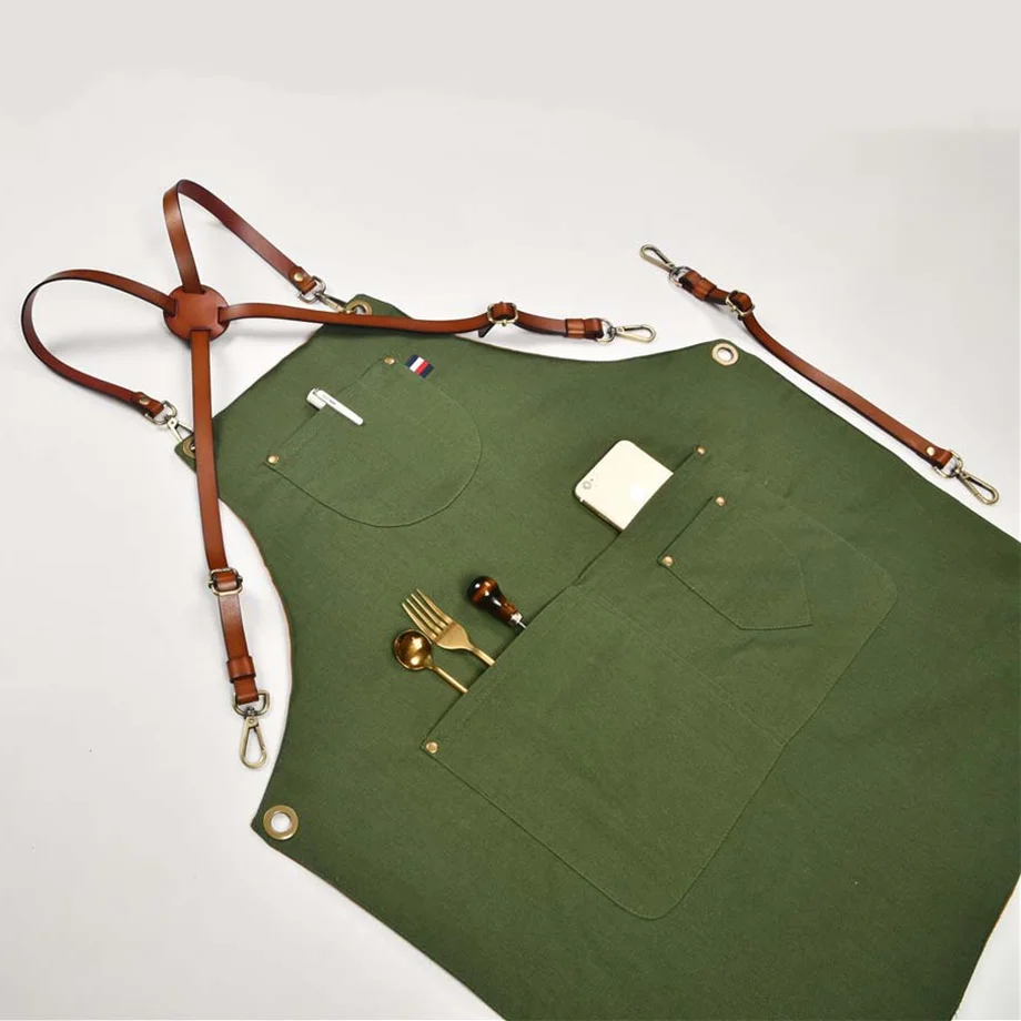 Custom design logo printed gray color 100% cotton yarn dyed fabric cooking kitchen apron