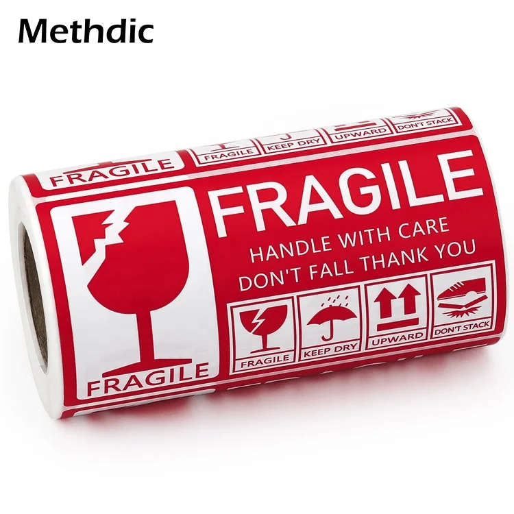 Methdic 130x70mm self adhesive fragile labels stickers rolls for shipping and moving