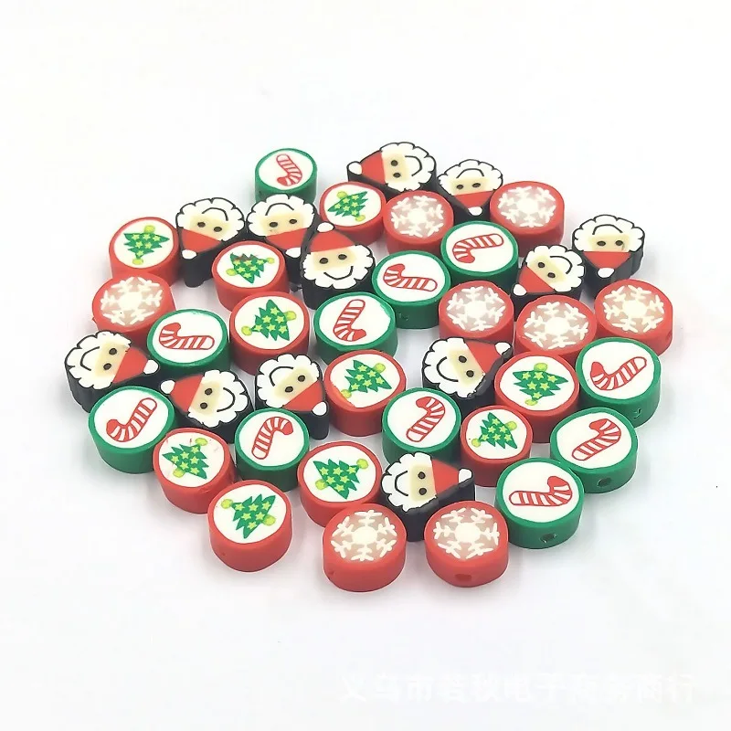 100pcs/Bag Round Shape Christmas Style Polymer Clay Beads Flatback Charm Beads For Jewelry Making