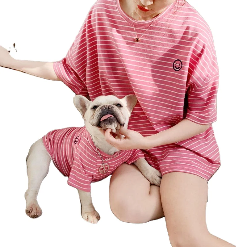 Fashion Wholesale Summer Striped Pet Parent-child Outfit Cat Puppy Breathable Owner Dog T-shirt Clothes