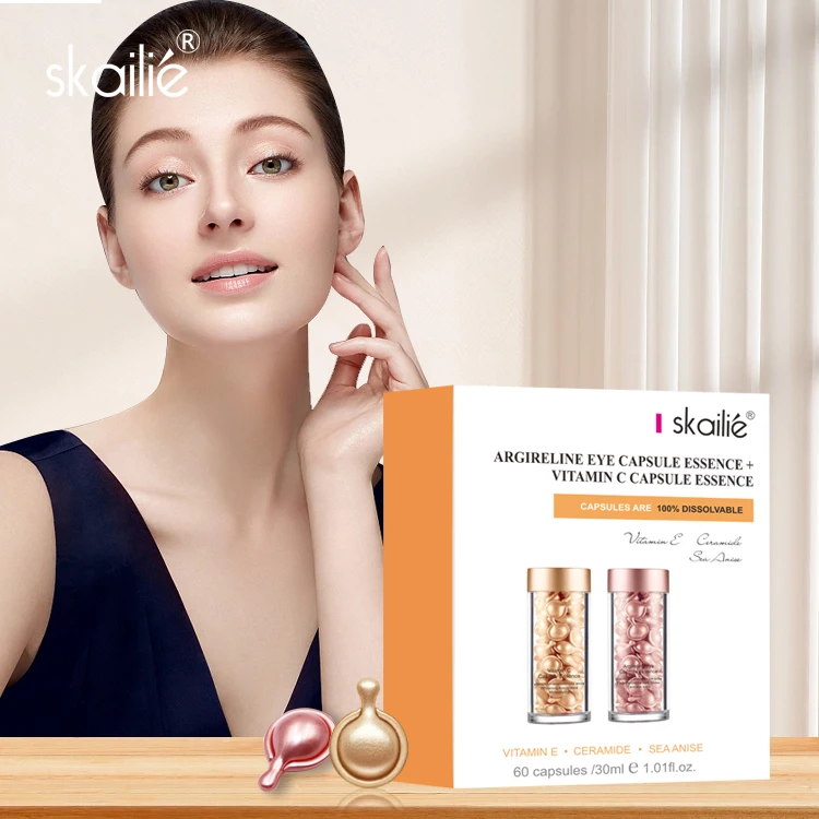 Private Label Face Care Portable Whitening Anti-Aging Skin Care  Vitamin C E Serum Capsules Set