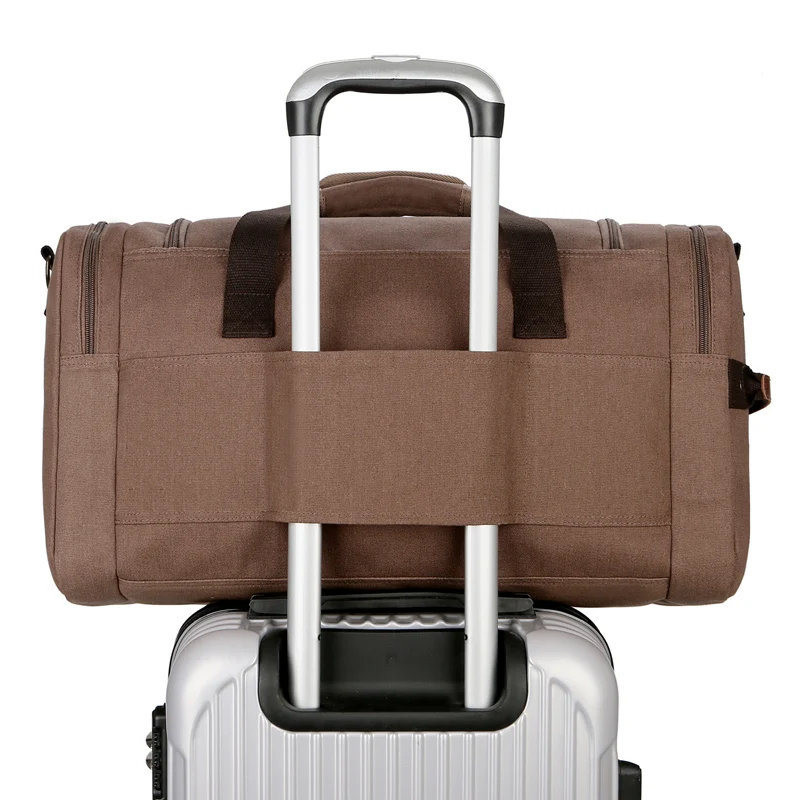 Spot goods mens canvas travel duffel overnight bag womens black gym sports bag leather