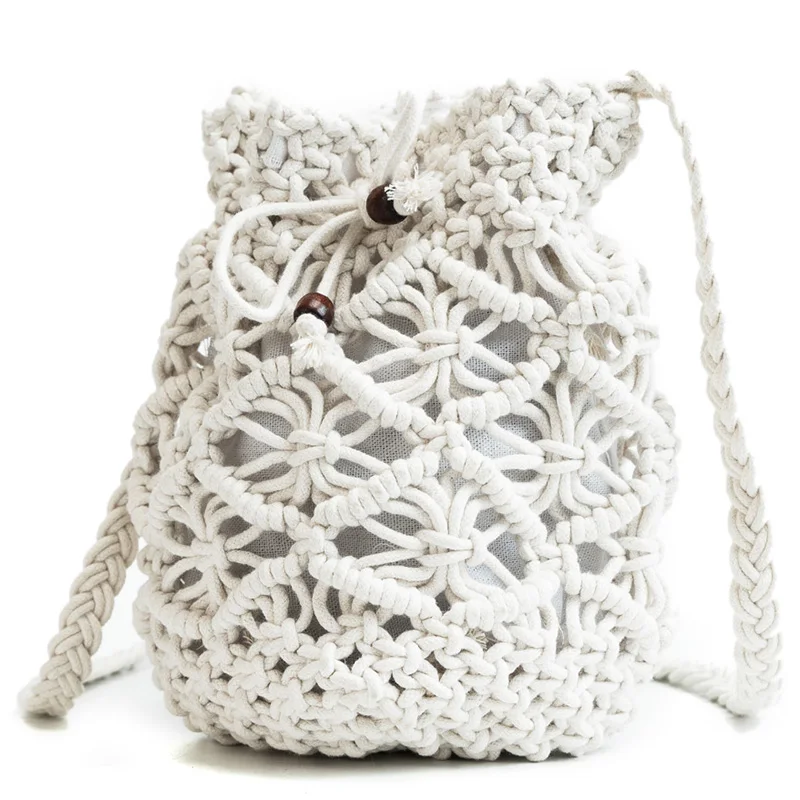 
Fashion Trendy Bohemian Ladies Drawstring Crossbody Bags Macrame Handmade Crocheted Bag 