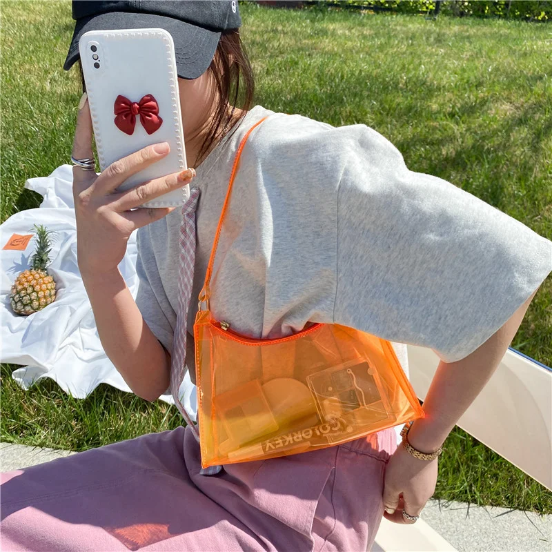 Candy PVC transparent Jelly  Shoulder bag summer purses European and American Fashionable armpit Purses  for Women Lady Girl.