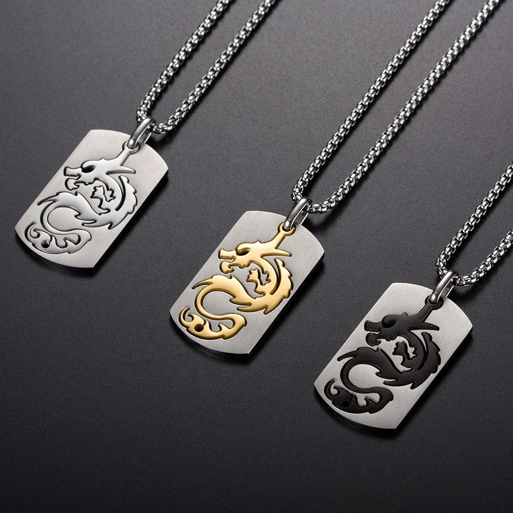 2024 new fashion Retro Titanium steel  Chinese gold dragon  necklace for man
