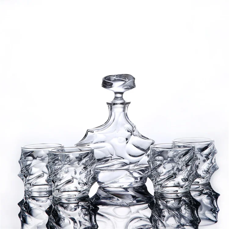 Unique Glass Whiskey Decanter and Glasses Set for Liquor Bourbon Wine or Vodka