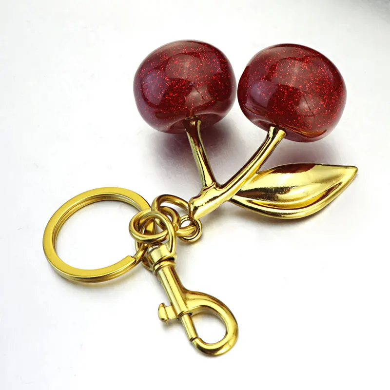 Xun Xin Promotional Creative Car Charm Small Gift For Girls Cherry Metal Key Chains Cute Fruits Acrylic Cherry Keychain