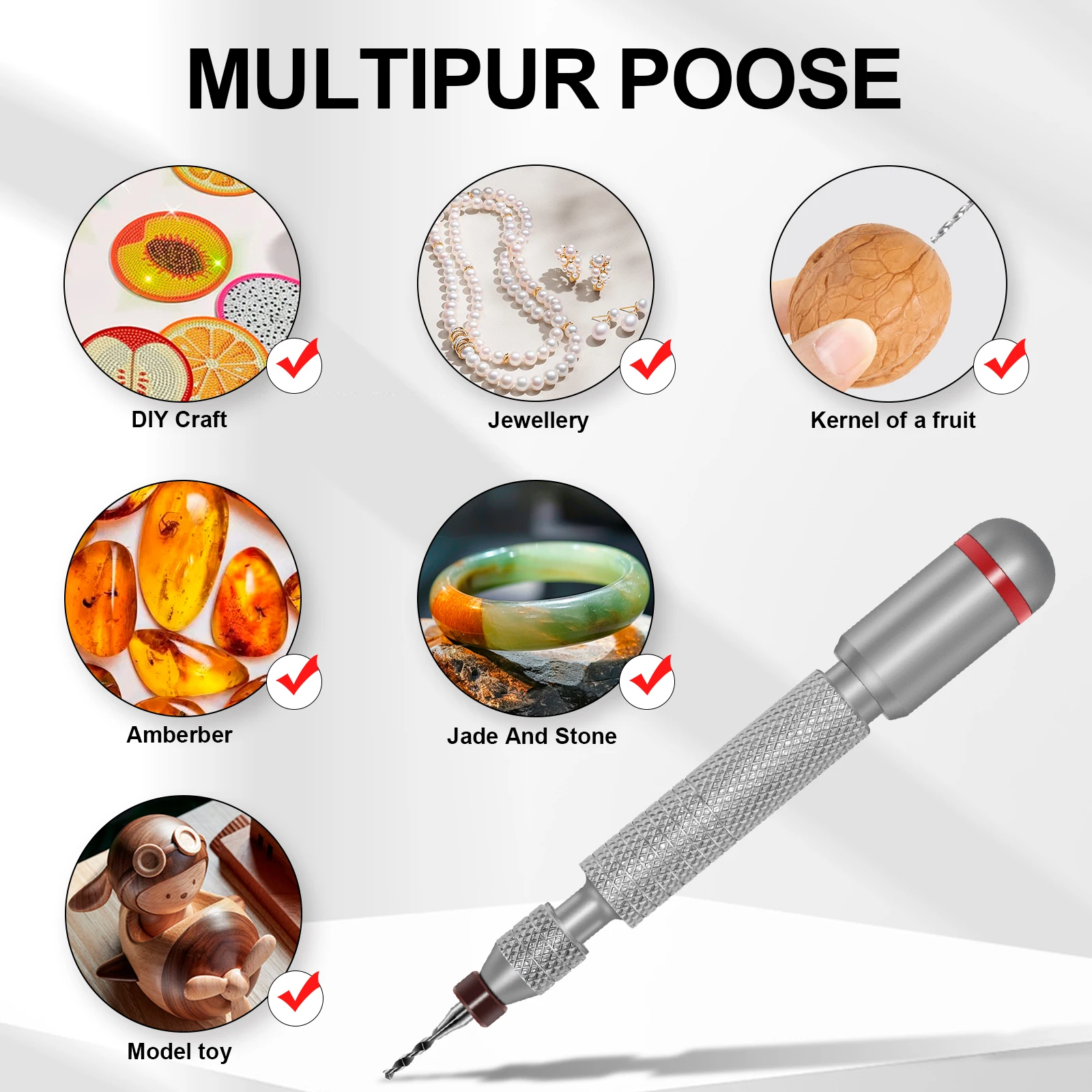 Multi functional manual modification drilling tool, mini portable drill bit, figurine, stationery, and drilling tool