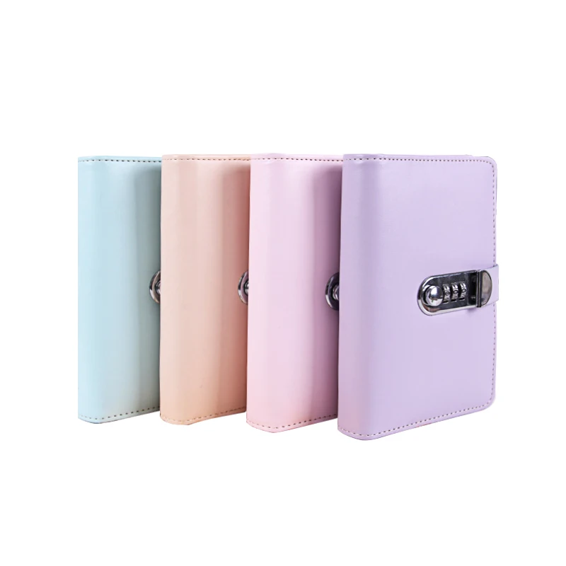 2022  hot sales A6 personal size binder ,macaroon pu leather cover with passport lock,6 rings cipher trunk binder planner