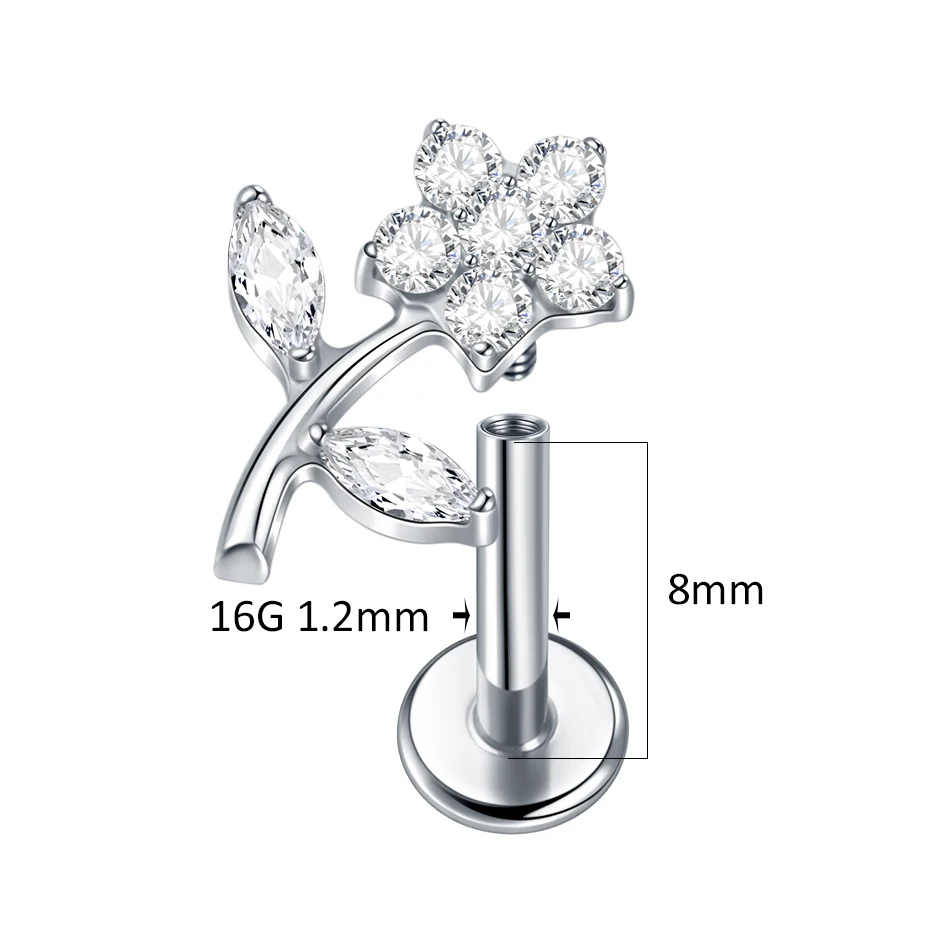 Lingchee Titanium Piercing Stud Earrings for Women Flower 16G CZ Tragus Cartilage Helix Conch Ear Stud Body Jewelry
