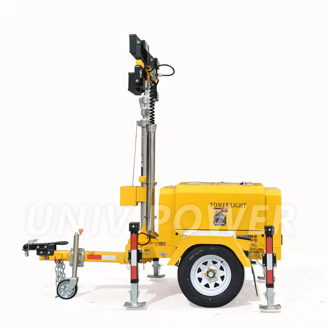 7m 9m mast 4x1000W Towable Mobile Light tower with 5kw 10kw Diesel Generator