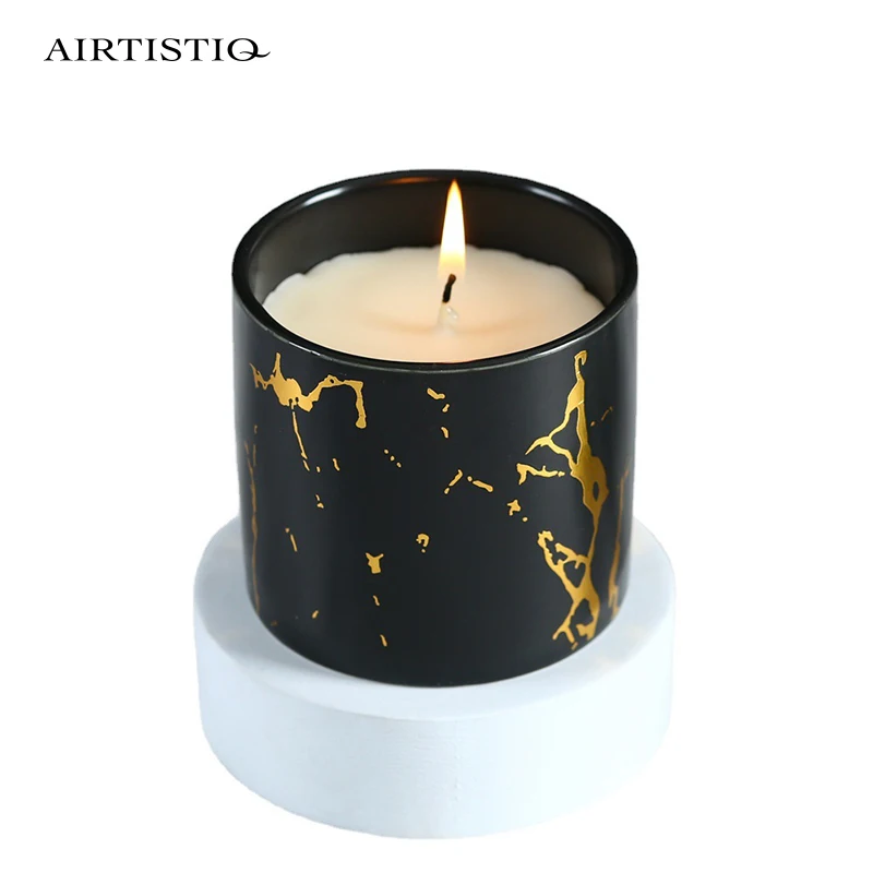 Custom logo package marble grain ceramic candle jar ceramic scented candle