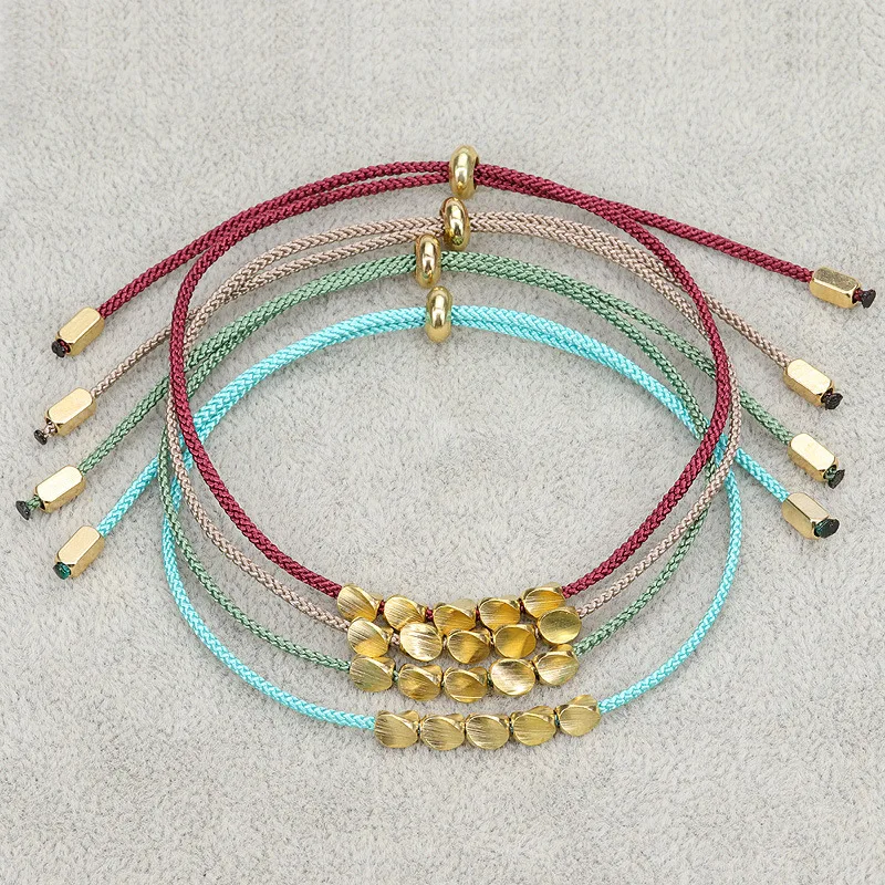 Stock  Buddhist Creative Irregular Rope Pulling for Women Men Handmade Knots Thread Copper Beads Charm Bracelets