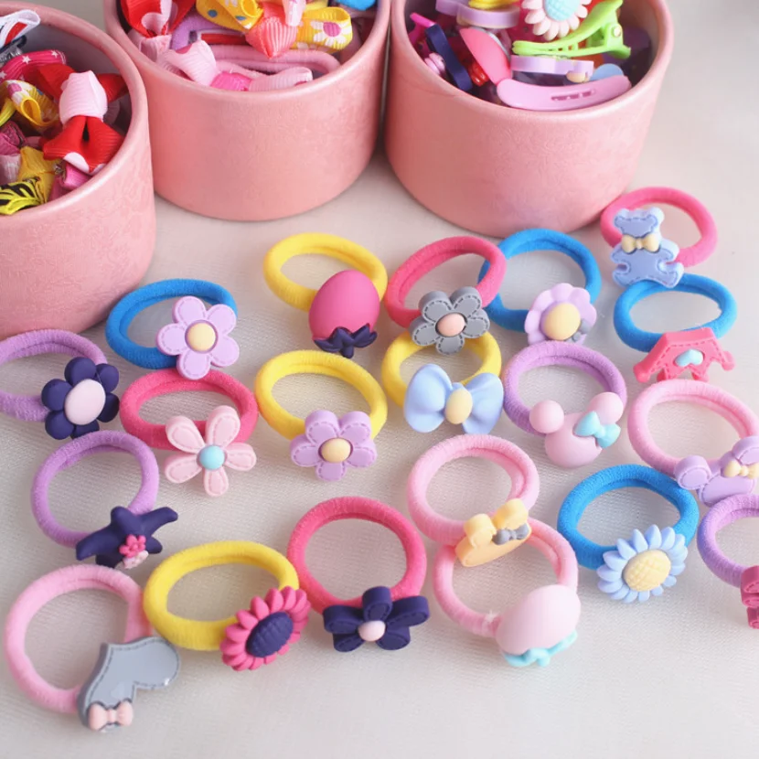 Cute kids cartoon and bows hair clips and Elastic rubber band packing  20pcs in nice gift box
