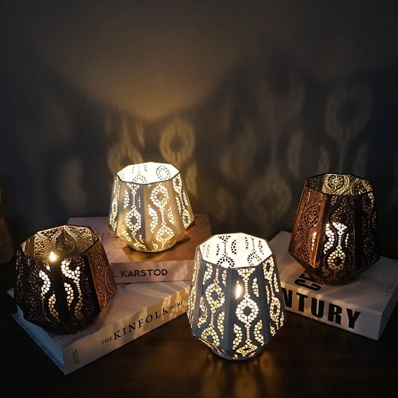 Manufacturer Hotel Decoration Moroccan Metal Candlestick Vintage Hollow Iron Candle Holder