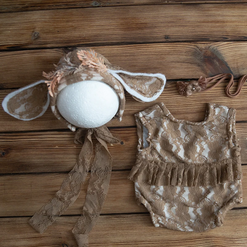 Knit Mohair Bunny Bonnet And Romper Set Newborn Baby Clothes Outfit Crochet Pants Overalls Full Sets Jumpsuits Photography Props
