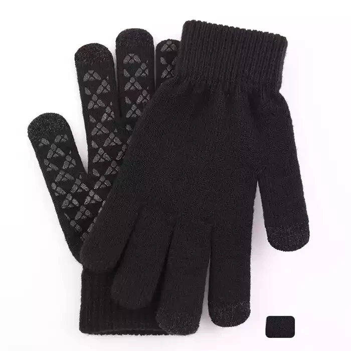Hot selling Anti-Slip Black Touch Screen Driving Cycling Keep Warm Wool Lined Winter Knit Gloves