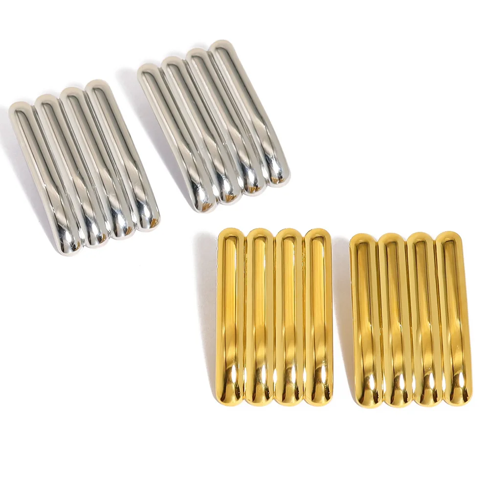 E099 INS Style Exaggerated Square Geometric Texture Earrings Chunky Shell Shape 18K Gold Stainless Steel Stud Earrings For Women