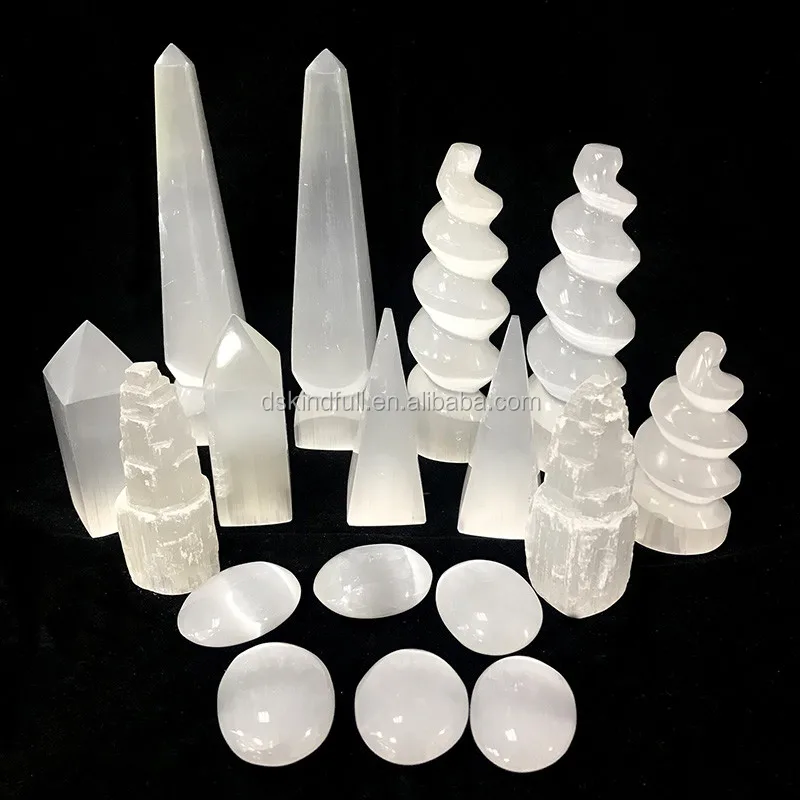 Natural Quartz Selenite Tower Carved Light Healing Crystal Lamp Mineral Gemstone For Decoration