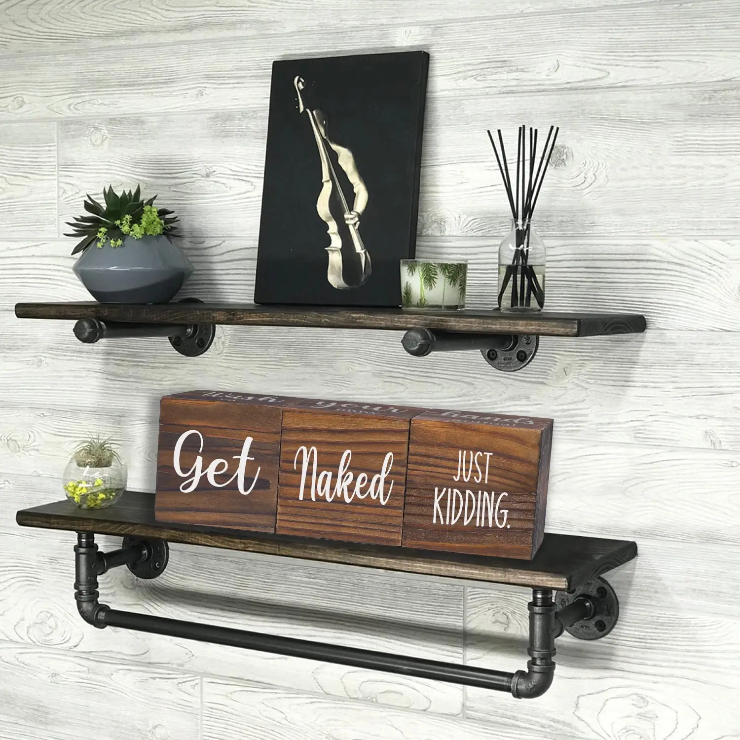 Restroom Farmhouse Decorations 4 Sides-Nice Butt&Get Naked&Hello Sweet Cheeks&Wash Your Hands Wooden Block Decor