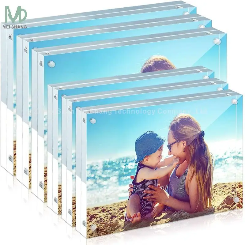 Wholesale Customized Size Tabletop Square Clear Acrylic Magnetic Frame Certificate Holder Photo Sign Frame