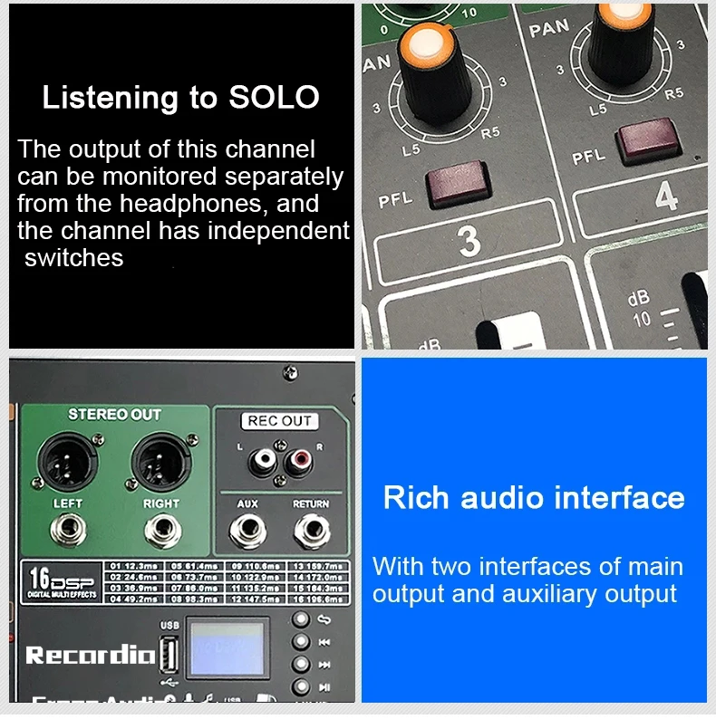 Recordio Audio Sound Card Monitor Headphone And Studio Speaker Mixer With Low Price
