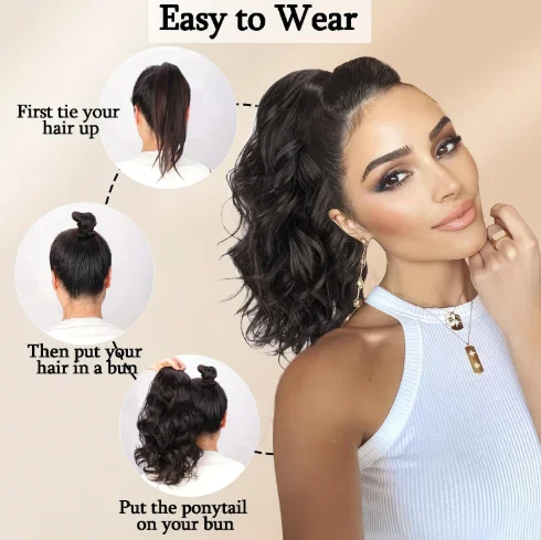 Vivian High Quality Short Curly Wavy Drawstring Ponytail Synthetic Natural Wavy Hair Extensions for Women Kanekalons Wholesale