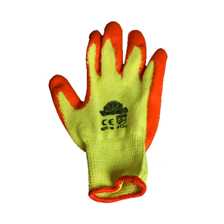 yellow saftey welding mechanic polyester pu coated ruber hand gloves for labour work guantes
