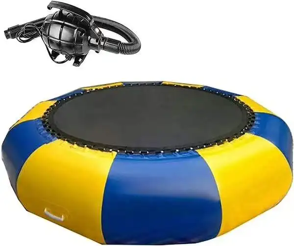 10FT Water Sea Trampoline Inflatable Floating Trampoline Round Inflatables Water Bouncer with Escalator Outdoor Water Game