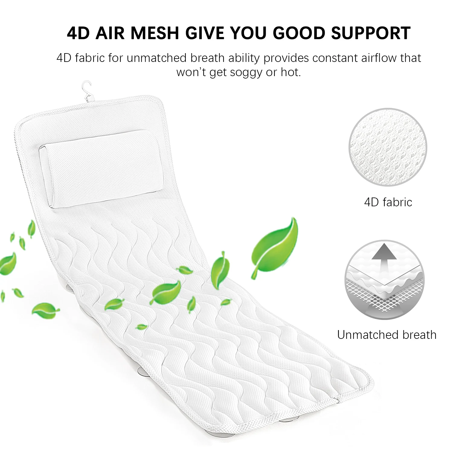 New Design Comfortable 4d Bath Pillow Anti Slip With Suction Cup Bath Pillow For Bathtub