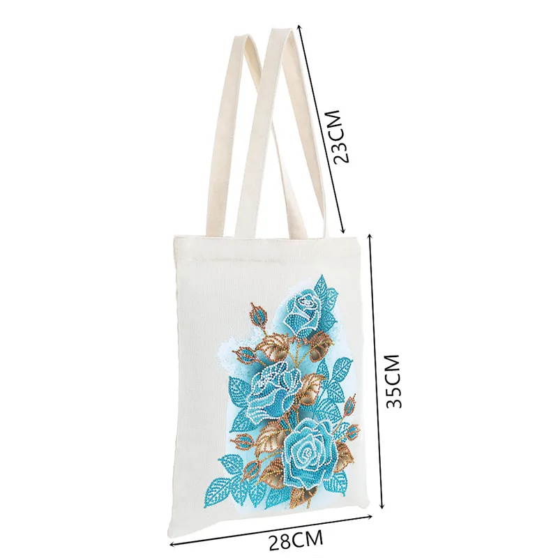Fashion Shopping Bag DIY Sticker Diamond Painting Rose Flower Art Crystal Tote Bag Advertising Canvas Bag Embroidered Handbag