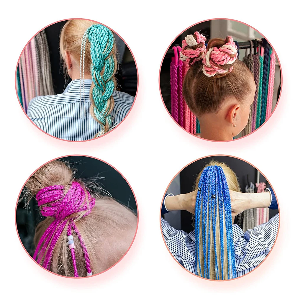 Synthetic Ombre Color Braided Ponytail Extension Wig Hair Ties Twist Braiding Hair with Rubber Band For Kid Hair Accessories