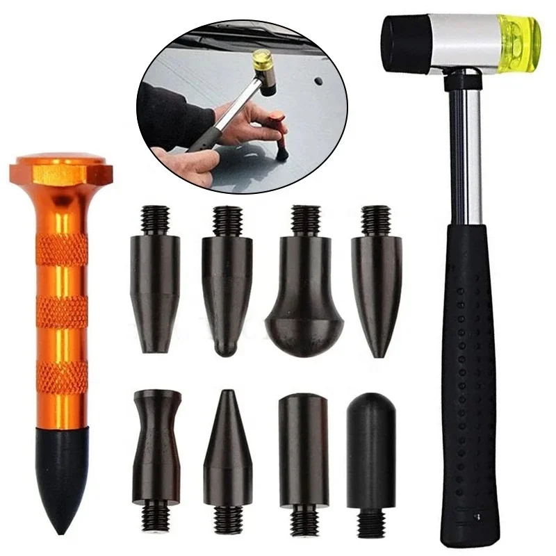 PDR Tools Paintless Dent Repair Kit Auto Body Dent Hail Car Dent Dings Tabs Down Tap Repair Puller 8 Hammer Slide Heads Rem