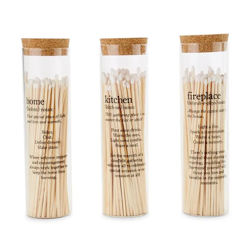 Custom Sentence Hotel Luxury Wooden Cork  Glass Jar Long Matches