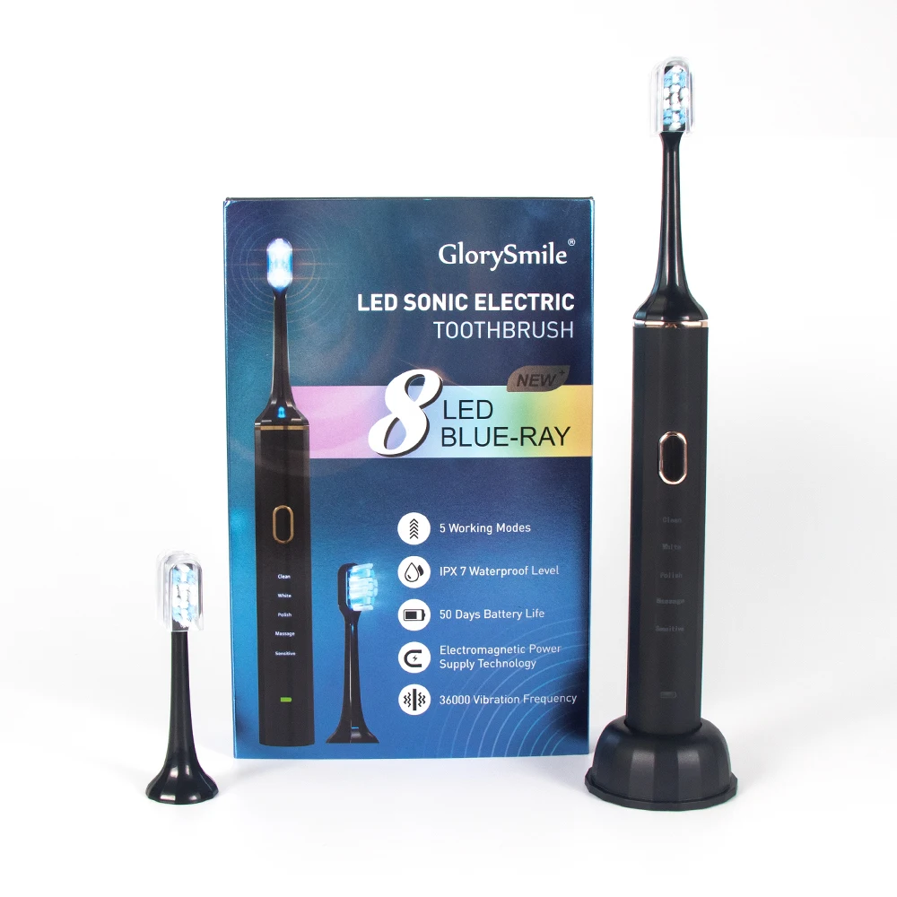 2021 профессиональная зубная щетка для отбеливания зубов GlorySmile, электрическая зубная щетка с синей светодиодной подсветкой, частная торговая марка