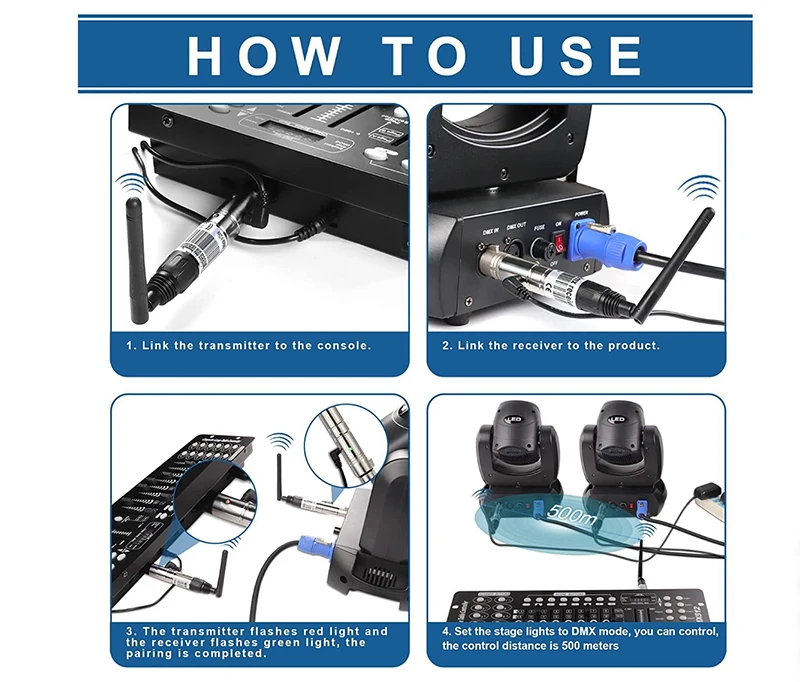 Battery Wireless Dmx Receiver 2.4G Wireless DMX512 Transmitter Stage Lighting Control