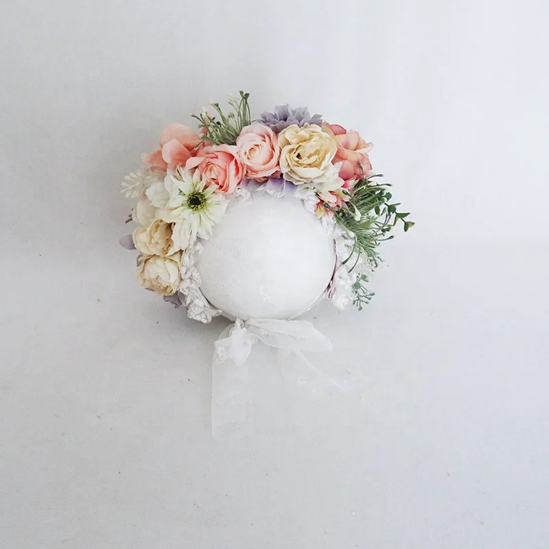 Flower Bonnet Sitter Size New Born Photography Props Baby Girl Floral Garden Hat Accessories  Studio Shoot Photo Props