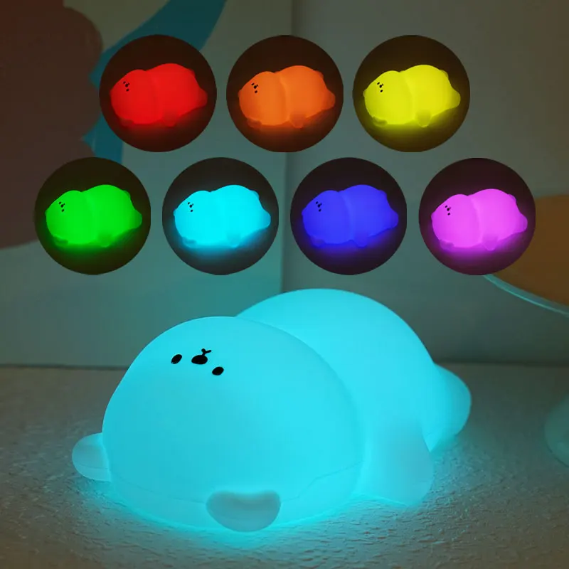 Bear Night Light LED Modern Design Cute Silicone Animal for Living Room with USB Rechargeable Battery 5V Emitted Colorful Switch