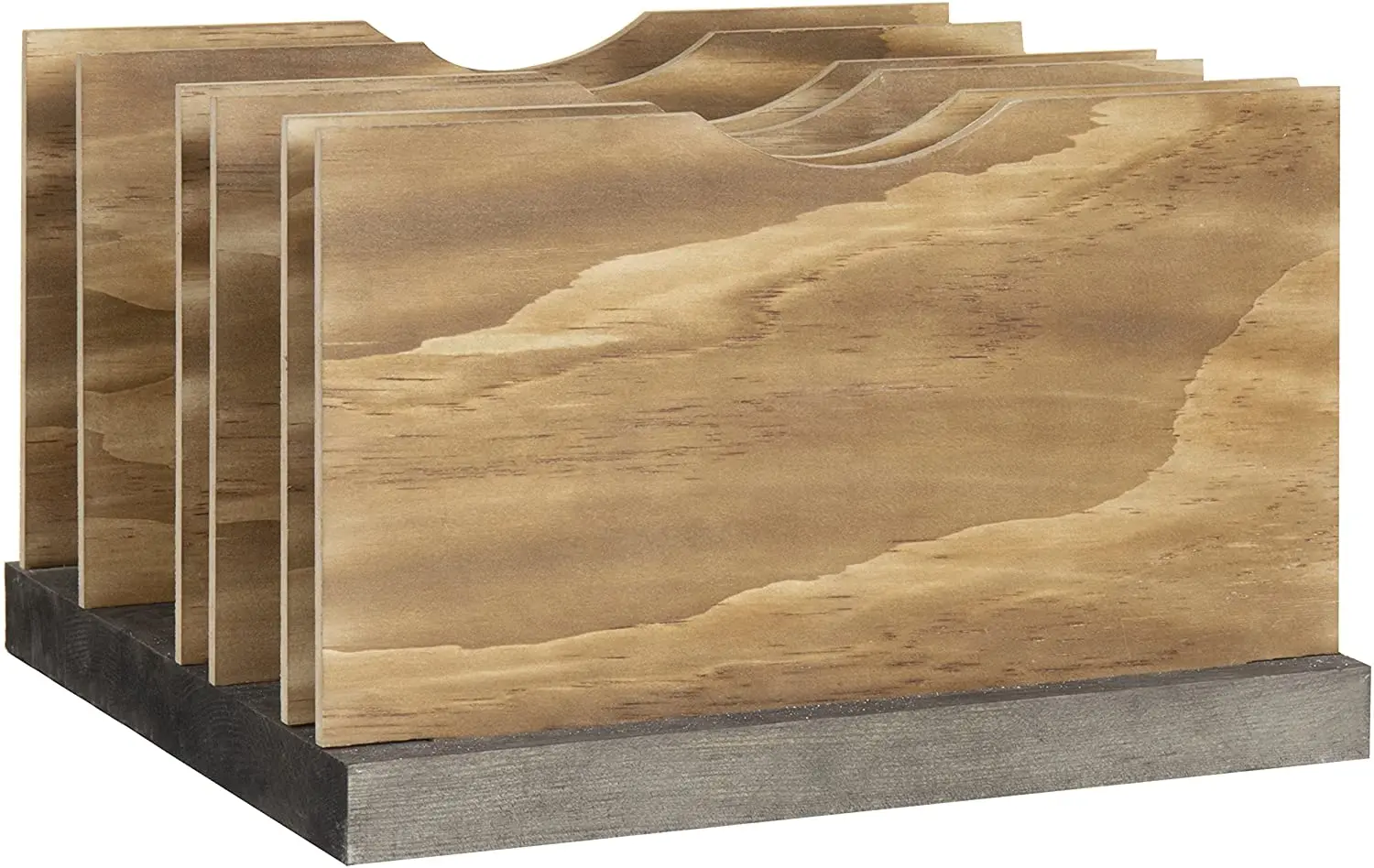 Bamboo Office Desk File Mail Organizer, 5 Slots Wood Desktop File Folder Sorter for Document Letter Envelop/ Mail/ Paper